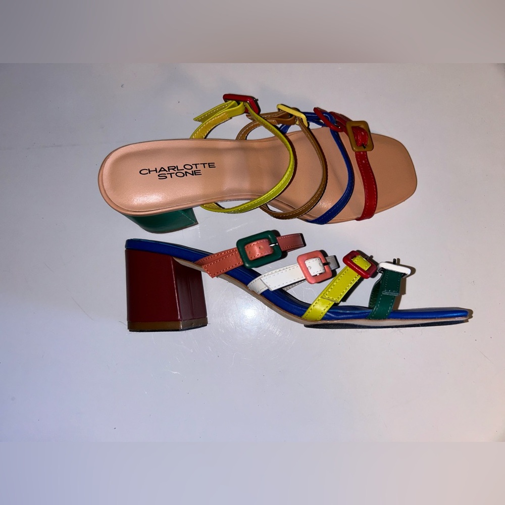 Charlotte Stone Mireille Sandal, Multicolor Mismatched Strappy Sandals, size 9 - Picture 11 of 13